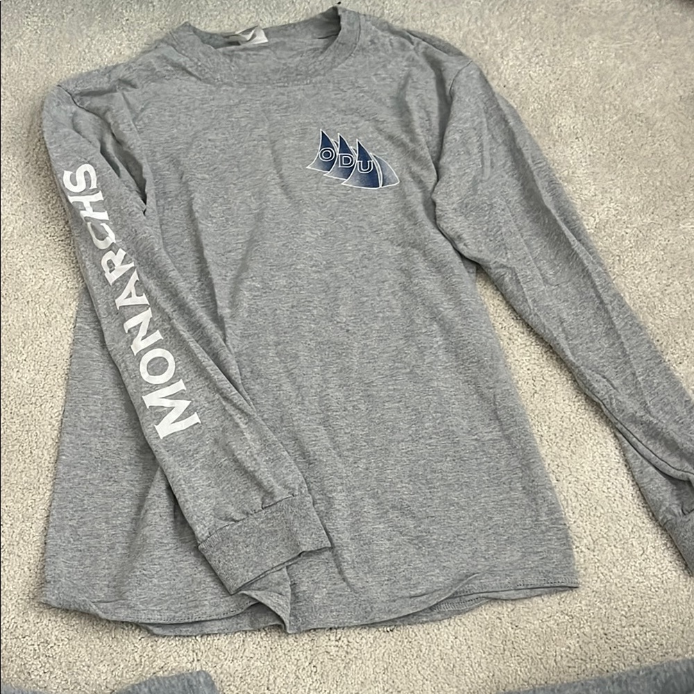 Gray Long Sleeve Shirt with Blue Logo